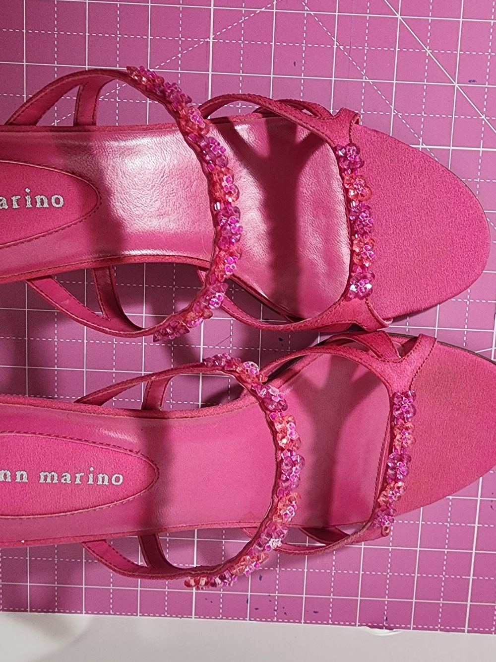 Ann Marino Hot Pink Jeweled Strap Sandals -8 - Picture 3 of 7